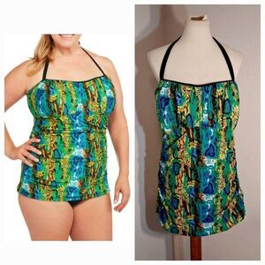 Your Best Look Vibrant Blue and Green One-Piece Swimsuit Size 20W